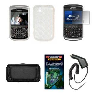 Blackberry Tour 9630 Premium Black Leather Carrying Pouch+ Clear Soft  Skin TPU Case Cover+Premuim LCD Screen Protector+Premium Rapid Car Charger+Antenna Booster Combo For Blackberry Tour 9630 Cell Phones & Accessories