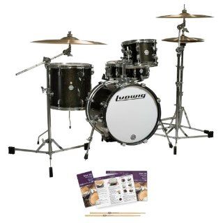 Ludwig Breakbeats by Questlove Black Sparkle 4 Piece Shell Pack (LC179X016) with Drum Set Survival Guide & 5a Drumsticks: Musical Instruments