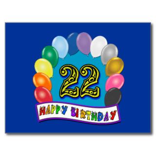 22nd Birthday Gifts with Assorted Balloons Design Post Card