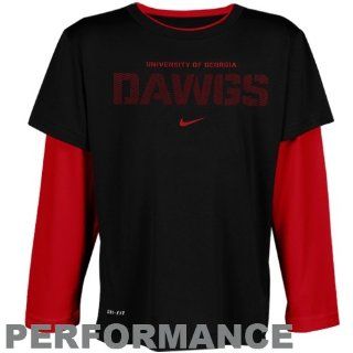 University of Georgia Clothing  Nike Georgia Bulldogs Youth 2Fer Long Sleeve Performance T Shirt   Black/Red  Sports Fan T Shirts  Sports & Outdoors
