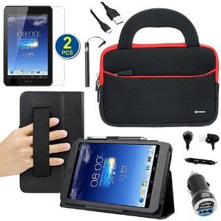 BIRUGEAR 8 Item Essential Accessories Bundle Kit for Asus MeMO Pad HD 7 ME173X   7 inch Android Tablet    Black SlimBook Faux Leather Folio Stand Case included: Computers & Accessories