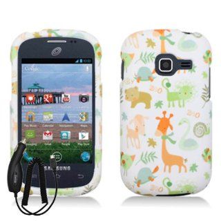 SAMSUNG GALAXY CENTURA S738C DISCOVER S730G COLORFUL ANIMALS WHITE COVER SNAP ON HARD CASE + FREE CAR CHARGER from [ACCESSORY ARENA]: Cell Phones & Accessories