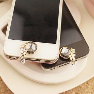 Home Button Sticker   White Flower with charm Bling Rhinestone for iPhone iPad iPod: Cell Phones & Accessories