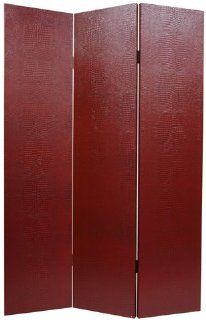 Oriental Furniture Heavy Room Divider Office Partition, 6 Feet Burgunday Wine Cherry Color Faux Leather Alligator Folding Floor Screen   Panel Screens