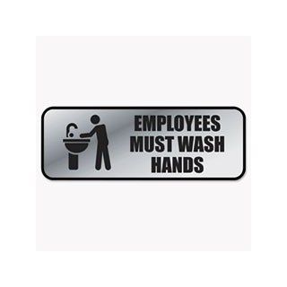 * Brushed Metal Office Sign, Employees Must Wash Hands, 9 x 3, Silver   Business And Store Sign Holders