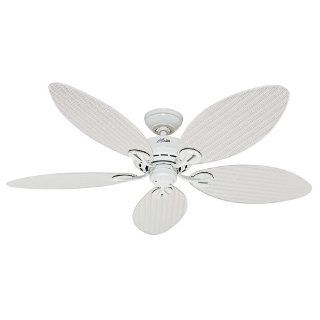 Hunter Fan Company 54097 Bayview 54 Inch ETL Damp Listed Ceiling Fan with Five white Wicker/White Palm Leaf Plastic Blades, White    