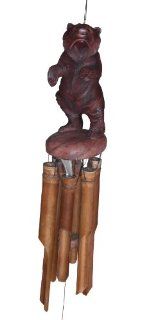 Cohasset 170S Standing Bear with Salmon Bamboo Wind Chime  Wind Bells  Patio, Lawn & Garden