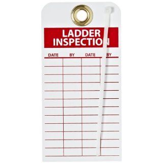 NMC RPT168G "LADDER INSPECTION" Accident Prevention Tag with Brass Grommet, Unrippable Vinyl, 3" Length, 6" Height, Red on White (Pack of 25): Lockout Tagout Locks And Tags: Industrial & Scientific