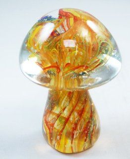 Murano Design Hand Craft Rainbow Mix Flame Pattern Mushroom Glass Paperweight   Decorative Vases