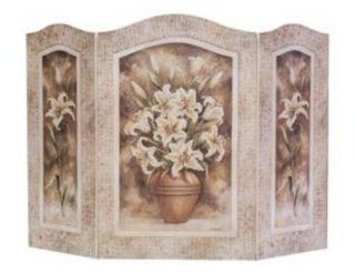 Lily Flower 3 Panel MDF Fireplace Screen   Fireplace Screens Decorative