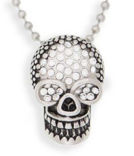 EDFORCE Antiqued Crystal Encrusted Skull in Polished Stainless Steel with 20" Ball Chain (161 0101 P) Pendant Necklaces Jewelry