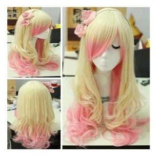63cm Long Zipper Beige+pink Wavy Cosplay Hair Wig Rw157 : Hair Replacement Wigs : Beauty