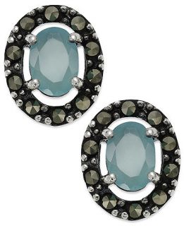 Genevieve & Grace Sterling Silver Apatite Glass and Marcasite Oval Stud Earrings   Earrings   Jewelry & Watches