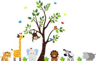 Baby Nursery Wall Decals Safari Jungle Childrens Themed 83" X 156" (Inches) Animals Trees Wildlife: Repositionable Removable Reusable Wall Art: Better than vinyl wall decals: Superior Material : Nursery Wall Decor : Baby