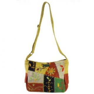 Earth Divas MH 157 Adorable Hemp Made High Quality Zipper Patchworked Handbag: Clothing