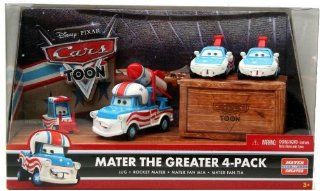 Disney / Pixar CARS TOON 155 Die Cast Car Mater The Greater 4Pack Lug, Rocket Mater, Mater Fan Mia Mater Fan Tia: Toys & Games
