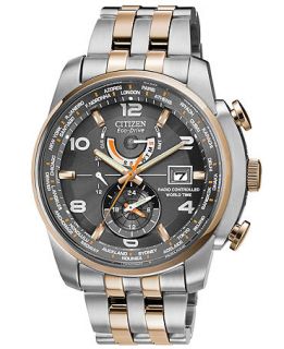 Citizen Mens Eco Drive World Time A T Two Tone Stainless Steel Bracelet Watch 43mm AT9016 56H   Watches   Jewelry & Watches