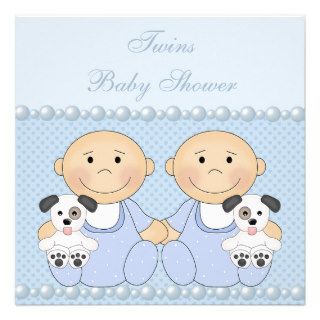 Baby Boy Twins & Puppies Blue Baby Shower Custom Invitations