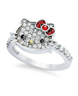 Hello Kitty Sterling Silver Ring, Small Pave Crystal Face Ring   Rings   Jewelry & Watches