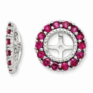 Sterling Silver Created Ruby Diamond Earring Jackets QJ146JUL: Jewelry
