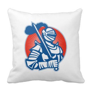 Knight Full Armor With Sword Retro Throw Pillows