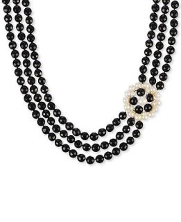 Cultured Freshwater Pearl (3 1/2mm 8mm) and Black Onyx (434 ct. t.w.) Necklace in Gold Plated Sterling Silver   Necklaces   Jewelry & Watches
