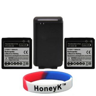 2x 1800mAh Replacement Battery And External Wall Charger For HTC EVO 3D And HoneyK™ 3 Colors Silicone Wrist Band: Cell Phones & Accessories