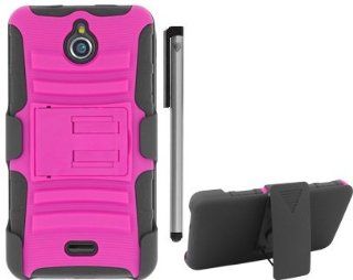 For Huawei Valiant Y301 Ascend Plus H881C Robotic Belt Clip Holster Hybrid Stand Cover Case with ApexGears Stylus Pen (Pink Black) Cell Phones & Accessories