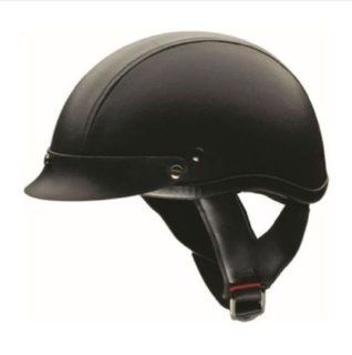 HCI Leather Stripe Black Half Motorcycle Helmet. 100 131: Automotive