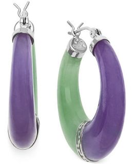 Sterling Silver Earrings, Green and Lavender Jade Hoop Earrings   Earrings   Jewelry & Watches
