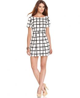 French Connection Dress, Short Sleeve High Neck Plaid A Line   Dresses   Women
