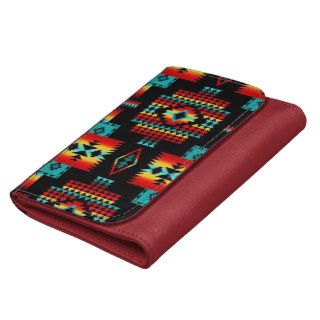 America Native Indian & Turquoise Leather Print Wallet