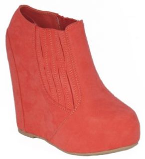 Basic Hidden Platform Wedge Heel Pleated Ankle Boot Women Coral Bootie Qupid Worthy 127a: Shoes