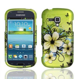 Samsung Galaxy AMP i407 (AIO) 2 Piece Snap On Rhinestone/Diamond/Bling Case Cover, White Peach Blossom Flower Black/Blue Swirls Green Cover + LCD Clear Screen Saver Protector: Cell Phones & Accessories
