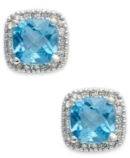 14k White Gold Earrings, Blue Topaz Cushion Studs (2 ct. t.w.)   Earrings   Jewelry & Watches