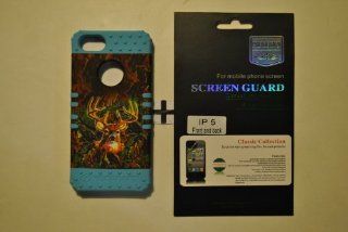 For AppleNew iPhone 5 5G 5th Generation Hybrid Hard Cover Mossy Oak Deer Camo Snap on +Light Blue Rubber Case With Free Screen protector (Front and Back) Anti Glare by Screen Guard Classic Collection: Cell Phones & Accessories