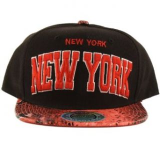 Men's New York Faux Snake Skin Snapback Adjustable Baseball Cap Hat Black Red at  Mens Clothing store