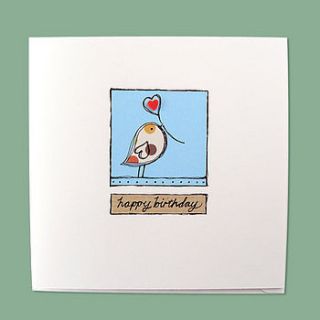little singing bird handmade 'happy birthday' card (blue) by little singing bird