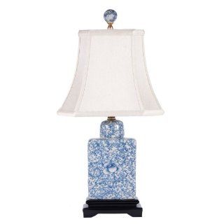 Soft Blue & White Rectangular Porcelain Accent Table Lamp    