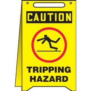 Accuform Signs MF118 Plastic Free Standing Fold Ups Floor Safety Sign, Legend "CAUTION TRIPPING HAZARD" with Graphic, 12" Width x 20" Height x 0.125" Thickness, Black/Red on Yellow: Industrial Warning Signs: Industrial & Scient
