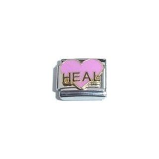Clearly Charming Pink Heart with Heal Breast Cancer Awareness Italian Charm: Jewelry