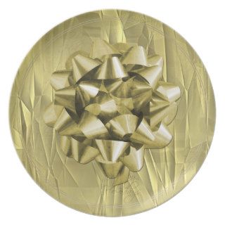 Crumpled Gold Foil Christmas Paper and Bow Plate