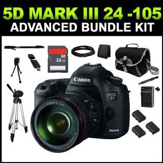 Canon EOS 5D Mark III Digital Camera with Canon 24 105mm f/4L IS USM AF Lens + 32GB Advanced Bundle Kit (Charger, x3 Batteries, 32GB SD Card, Tripod, Camera Case, Card Reader, HDMI, Lens Pen & Cleaning Kit) : Flash Memory Camcorders : Camera & Phot