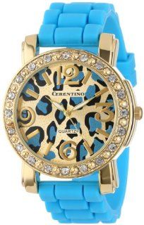 Cerentino Women's CR105 TQ  Turquoise Silicone Rubber Leopard Print Dial Watch: Watches