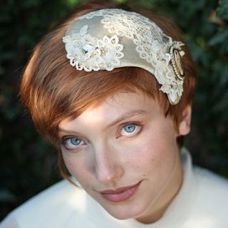 bridal vintage lace and pearl headdress by the headmistress