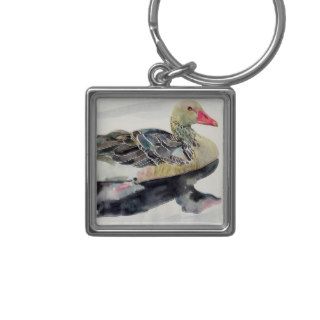 Hand Draw Watercolor Bird, Duck Key Chain