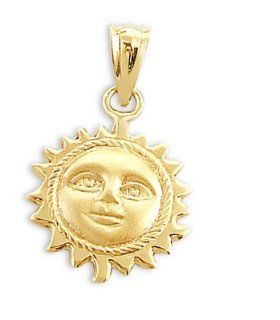 Sun Face Pendant 14k Yellow Gold Charm 3D 3/4 inch: Jewelry