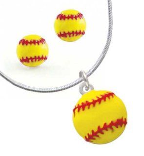 Softball Post Earrings and Snake Chain Necklace Set: Delight Jewelry: Jewelry