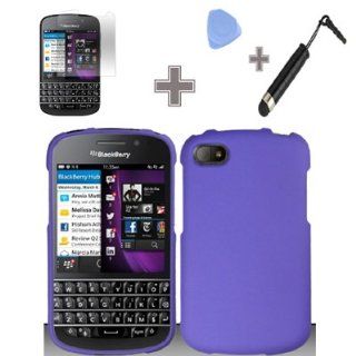 Rubberized Solid Purple Color Snap on Hard Case Skin Cover Faceplate with Screen Protector, Case Opener and Stylus Pen for Blackberry Q10   AT&T/Sprint/T Mobile/Verizon: Cell Phones & Accessories