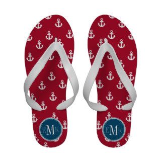 Dark Berry Red White Ship Anchors Blue Monogram Sandals